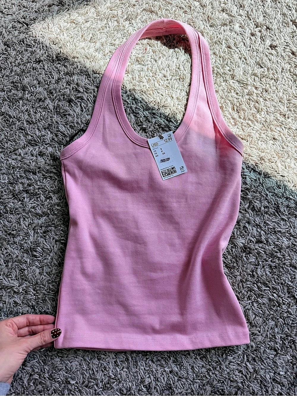 H&M Ribbed Halterneck Top Pink Tank Top